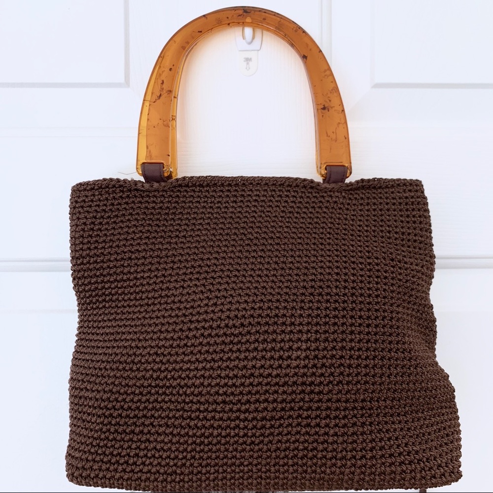Brown Crochet Tortoiseshell Handbag Purse Woven